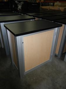RENTAL:  (60) RE-1227 Rectangular Counters and (4) RE-1202 Counters with Locking Doors,  Internal Shelves, Laminated Infills, and Pegboard Back Panels for Ventilation -- Image 2