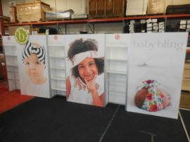 Custom Modular Inline Exhibit with Shelves and SEG Fabric Graphics