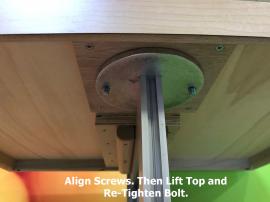 Align Screws. Then Lift Top and Tighten/Secure Bolt.