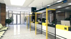 Bank Lobby with Teller Safety Dividers