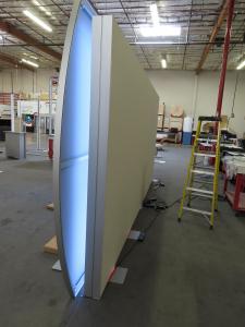 VK-6002 Modular Hybrid Exhibit with Fabric Graphics, Backlighting, MOD-1550 Reception Counter with Locking Storage, MOD-1369 iPad Stand with Graphics, and Monitor Mount -- View 5