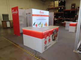 Custom Modular Reconfigurable Exhibit with SuperNova Lightbox, Shelves, Locking Closet Storage, (2) L-Shaped Counters with Open Storage, and Fabric and Vinyl Graphics -- View 2