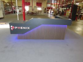 Custom Office Reception Counter with a Backlit Logo, LED Accent Lights, Shelves, Drawers, and Locking Storage