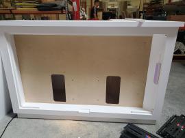 Custom L-Shaped Dual Monitor Counter with Locking Storage (Dims. 65" x 65") -- View 5