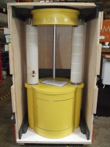 Custom Kiosk with Product Demo Acrylic Tubes and Jigged Shipping Crate -- Image 3
